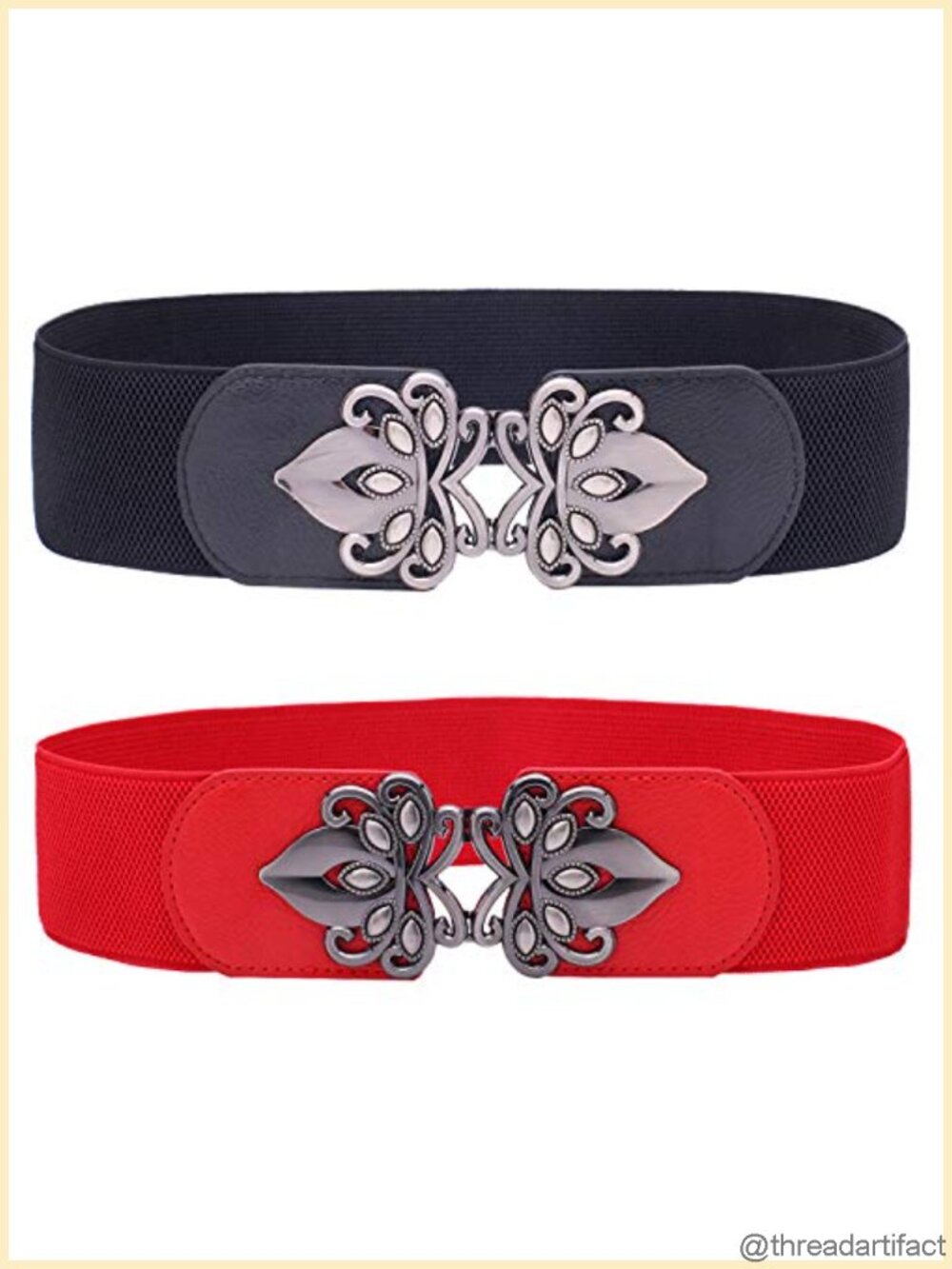 Womens Vintage Wide Elastic Stretch Waist Cinch Belt Retro Metal Buckle